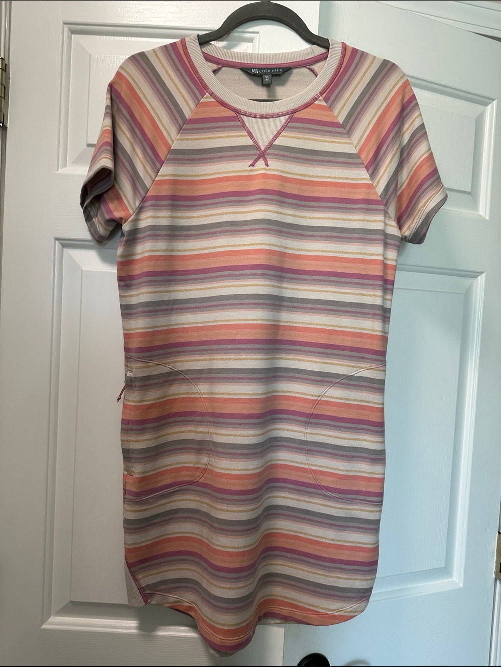 Title Nine Hideaway sweatshirt dress in Horizon stripe!